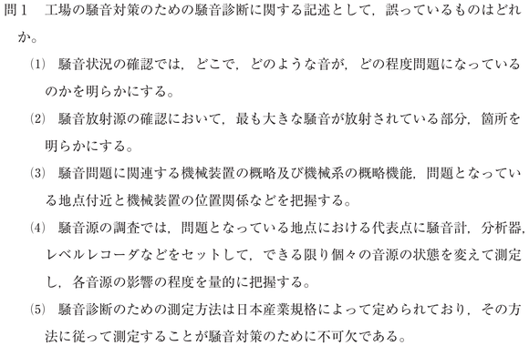 騒音・振動特論　過去問